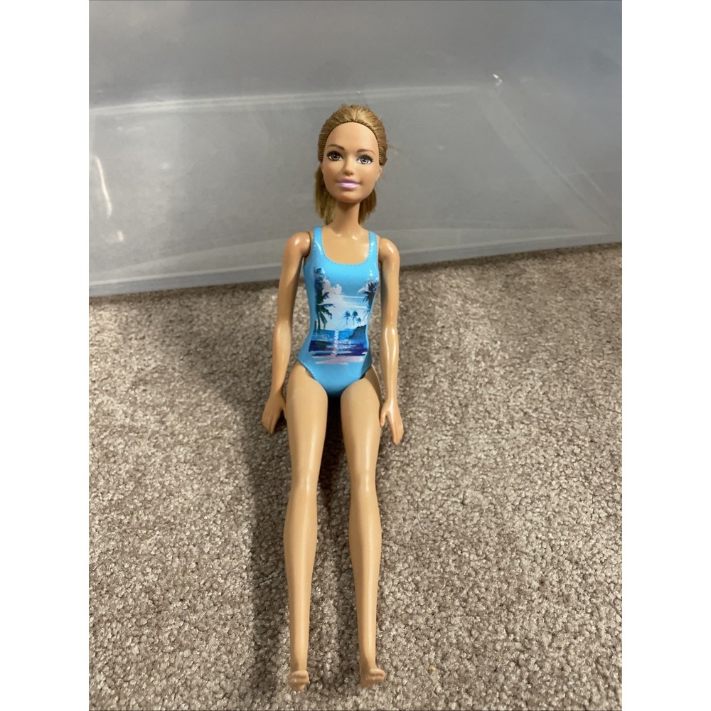 Mattel 2015 Barbie Blue Vacation Sunset Swimsuit Doll Brown Eyes